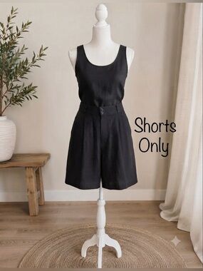 Vintage Giorgio Sant'Angelo Women's Black Linen Shorts Size 8 Pockets Hi-Waisted